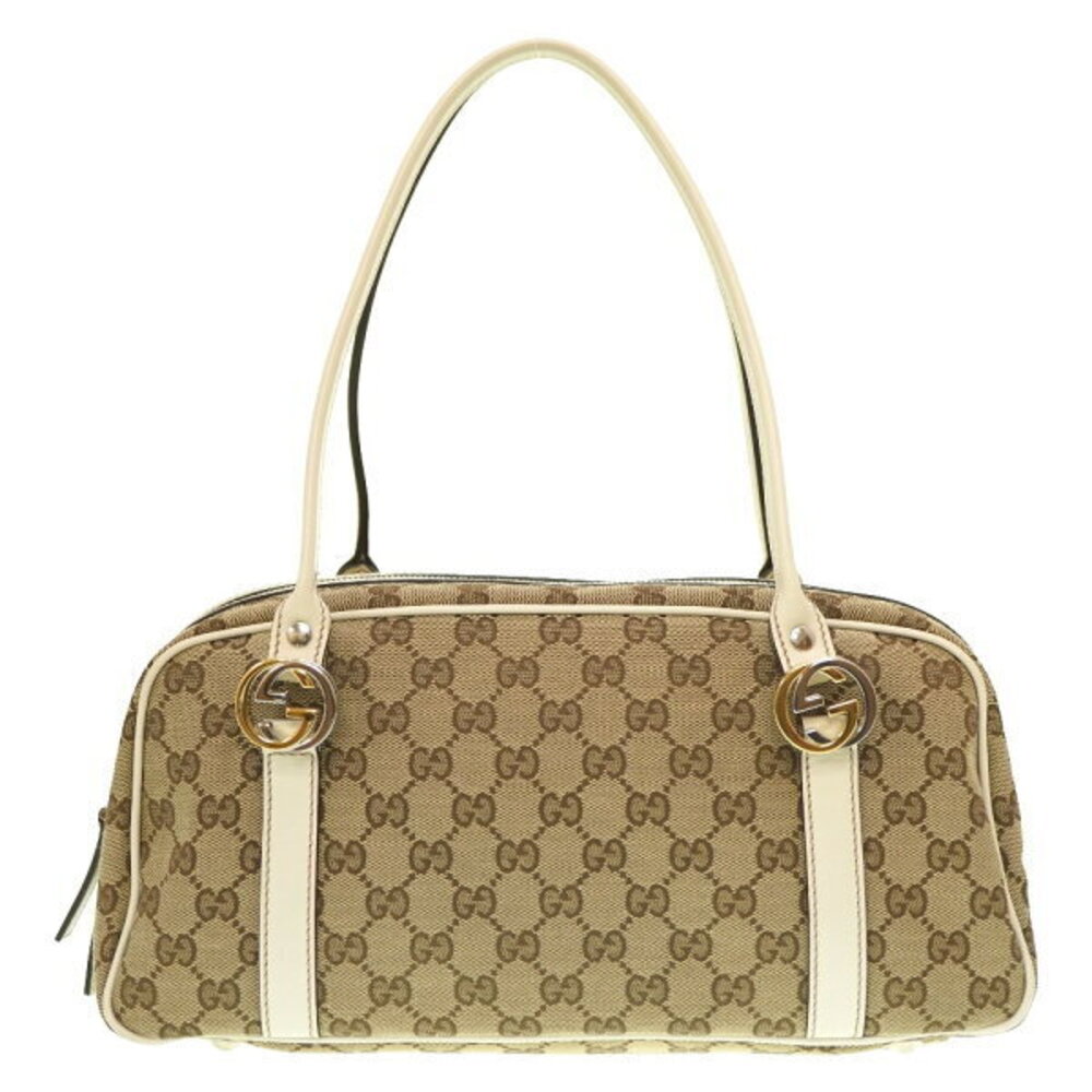 Gucci GG Twins Shoulder Bag Canvas Leather Brown
